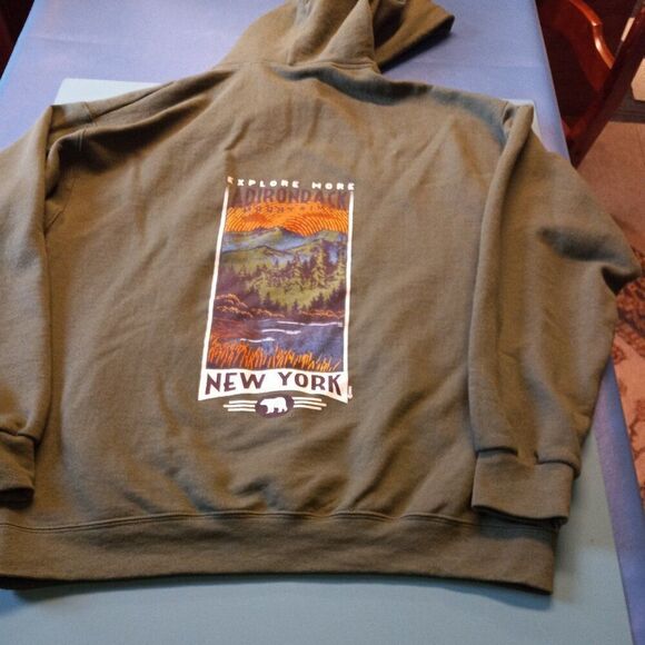 Jerzees Lg Green Adirondack Mountains New York Long Sleeve Hoodie Countrycore - Picture 8 of 8